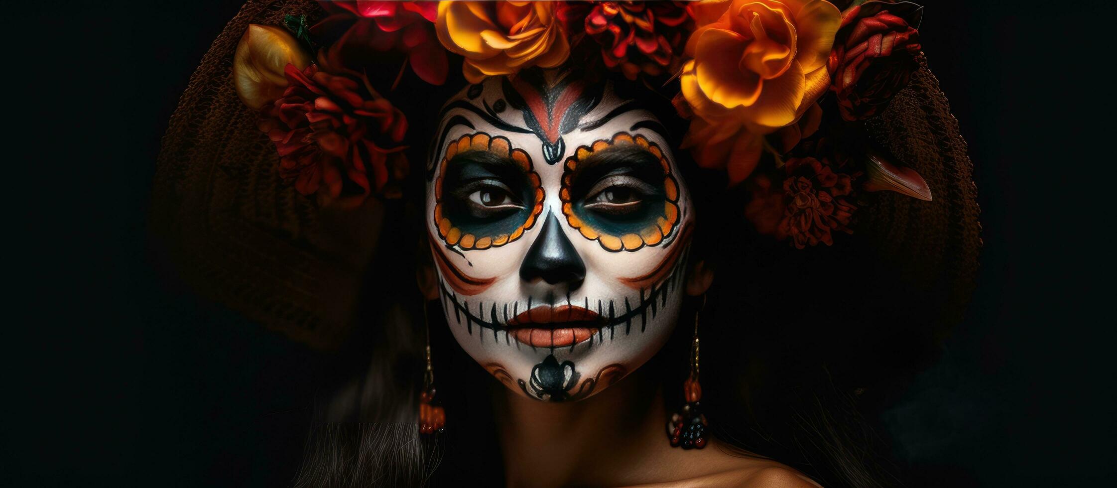 Dia de Los Muertos symbol Scary girl with Calavera Catrina make up on ...