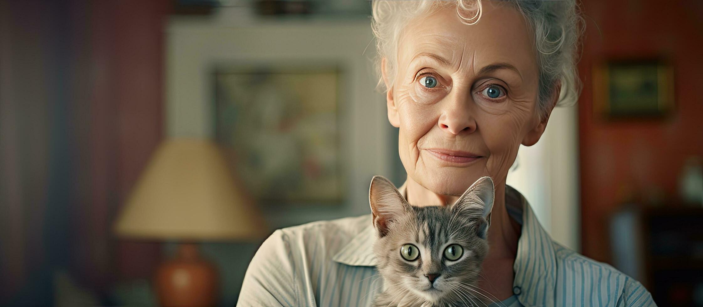 Elderly Caucasian woman with pet displaying emotions and concept related to dementia Alzheimer s and depression photo