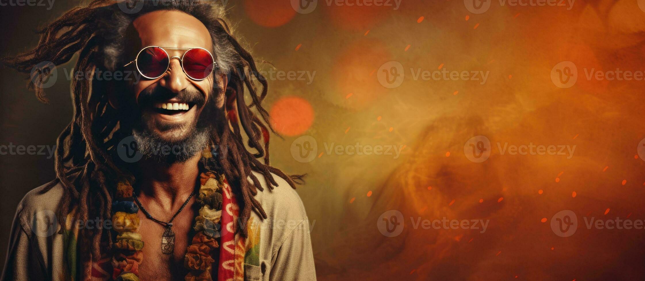 A hippie rastaman is grinning on a grunge background photo