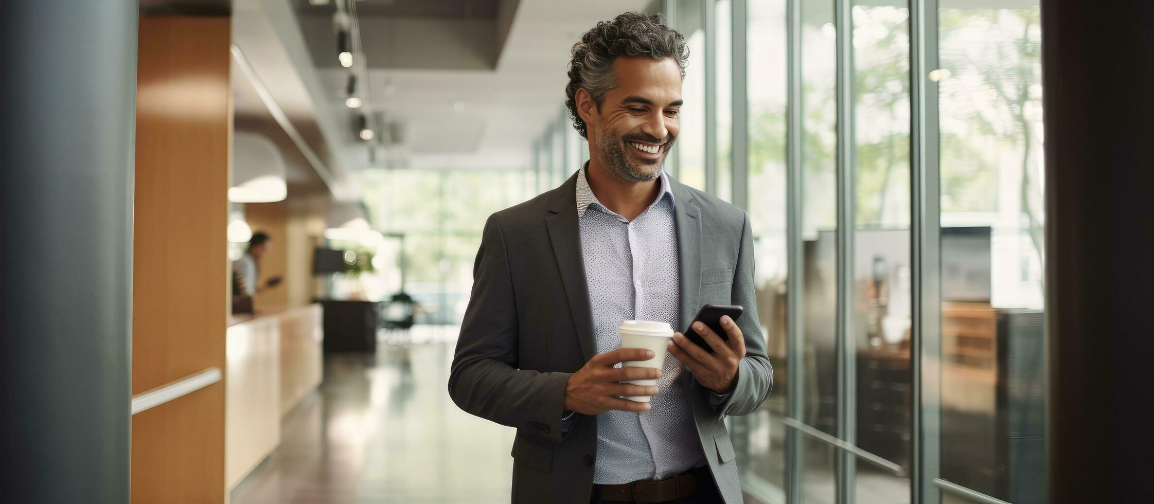 Mature Latin businessman making business call multitasking with documents in office photo
