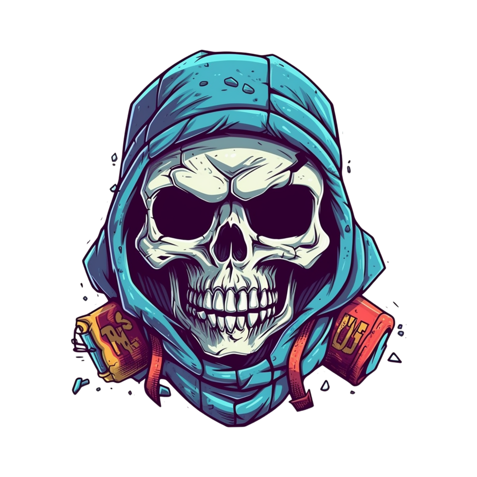 Cool skull have a skeleton body graffiti art, AI Generated png