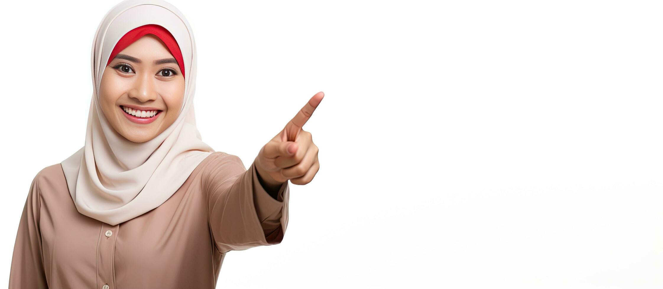 An Asian Muslim woman wearing red and white celebrating Indonesia s independence day photo