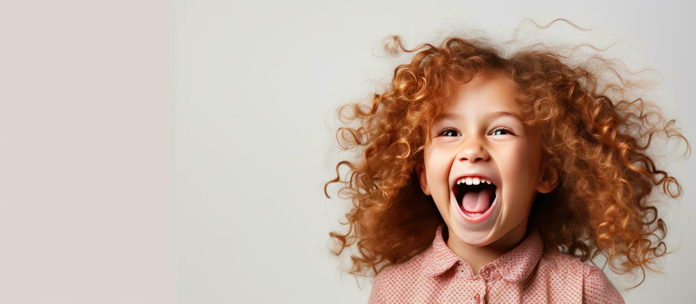 Studio portrait of a cheerful girl laughing at the camera on a white background photo