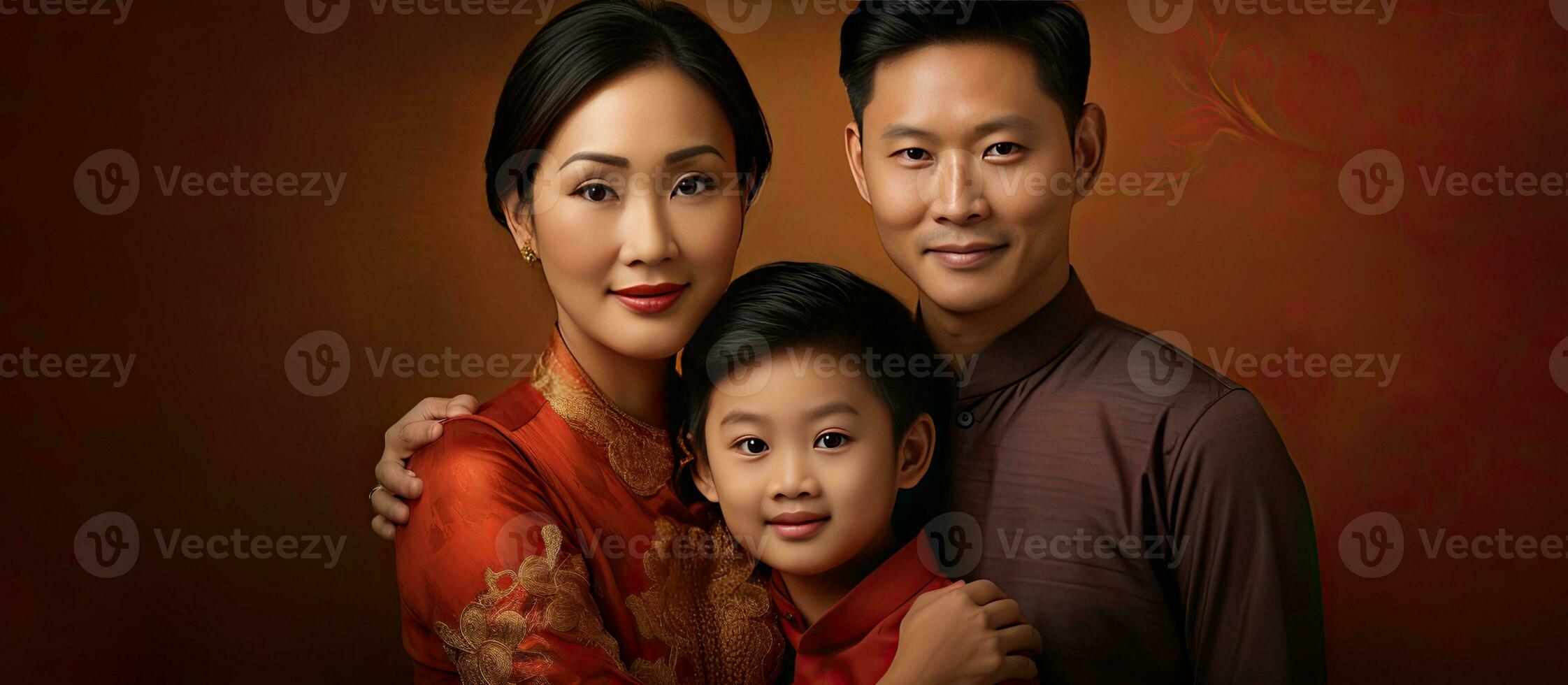 Portrait of a trio in an Asian family photo