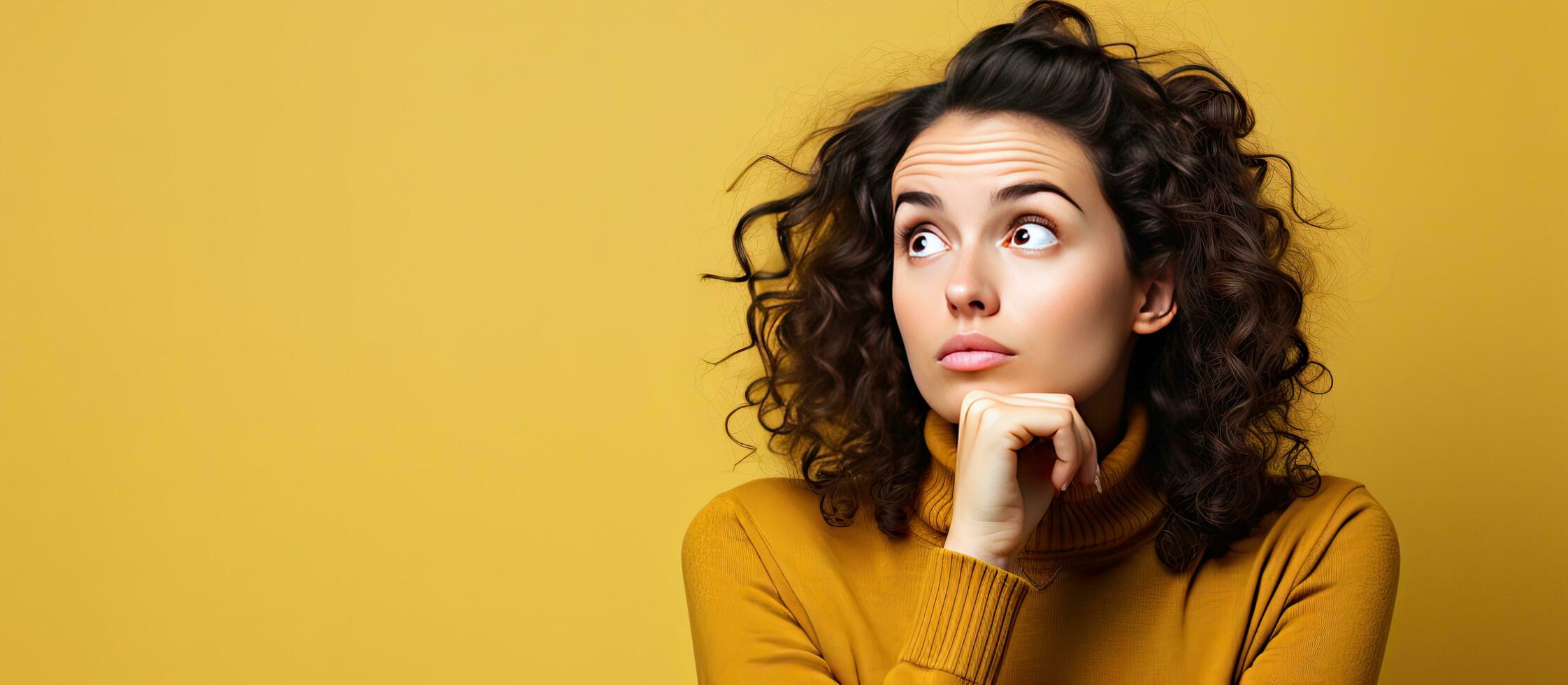 Doubtful pretty woman with a confused expression searching for answers photo