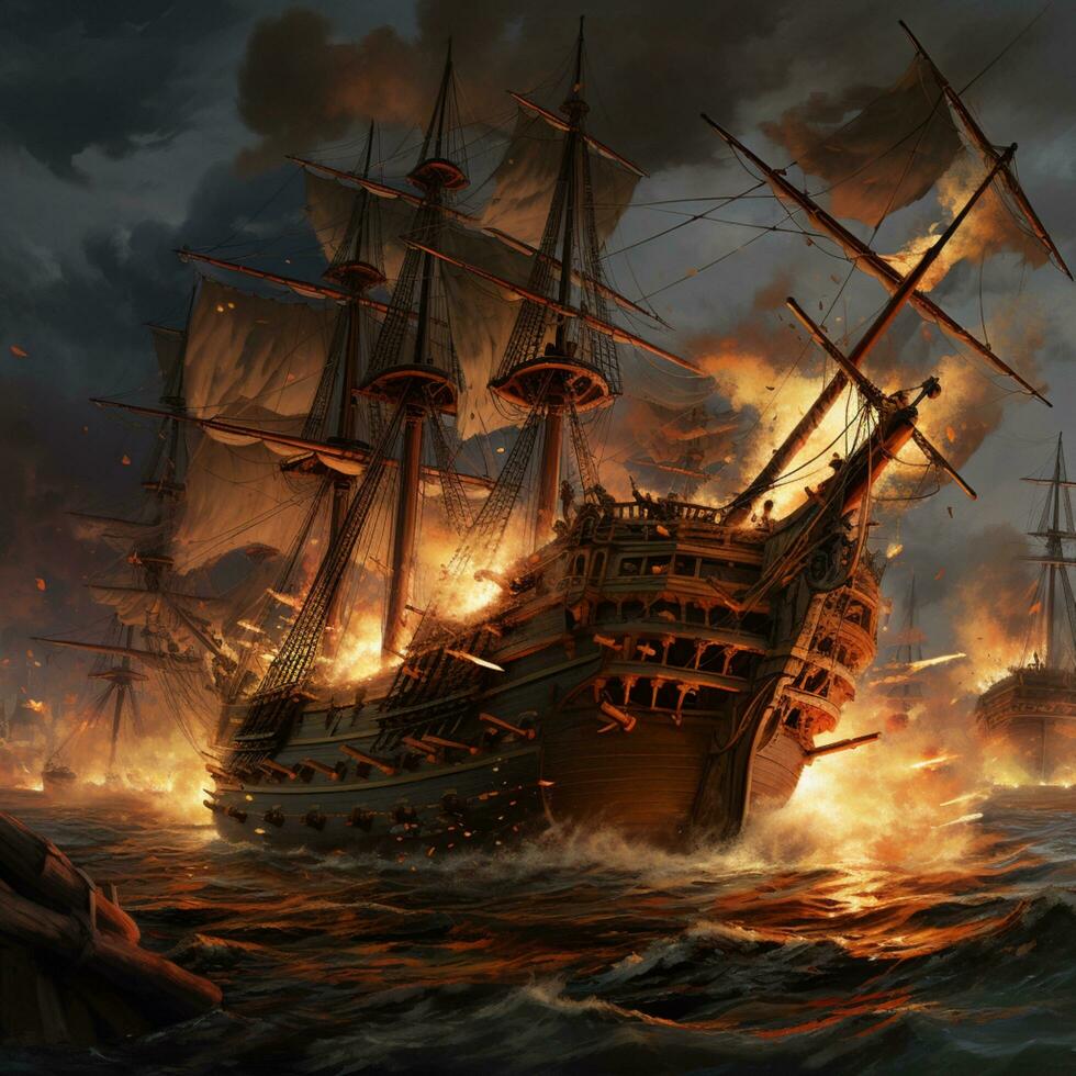 warships on fire illustration photo