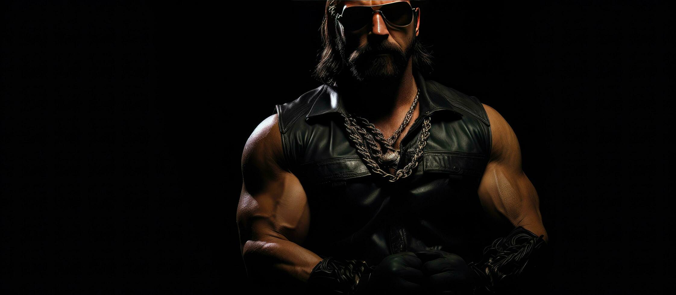 Isolated macho man photo on black background