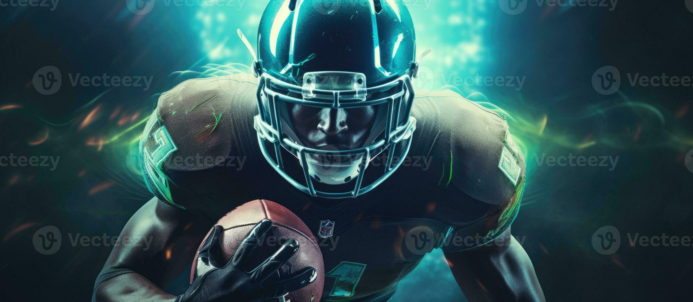 Mockup of a sports magazine template for American football betting ads featuring a neon lit banner and empty space photo