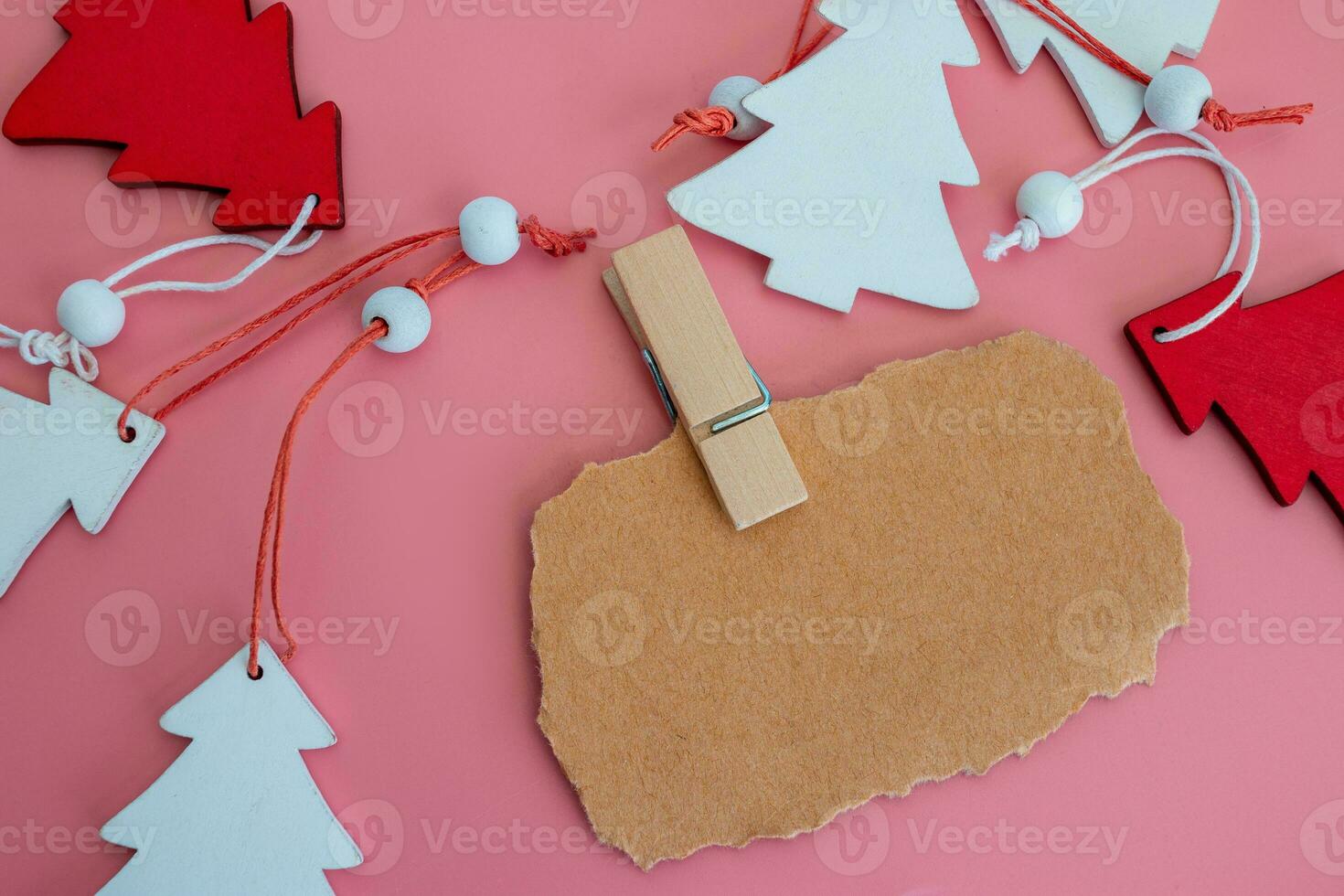 Cute Small Handmade Wooden Christmas Tree, Christmas background. photo