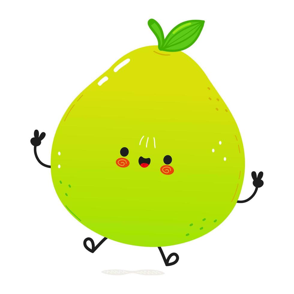 Pomelo jumping character. Vector hand drawn cartoon kawaii character illustration icon. Isolated on white background. Pomelo fruit character concept