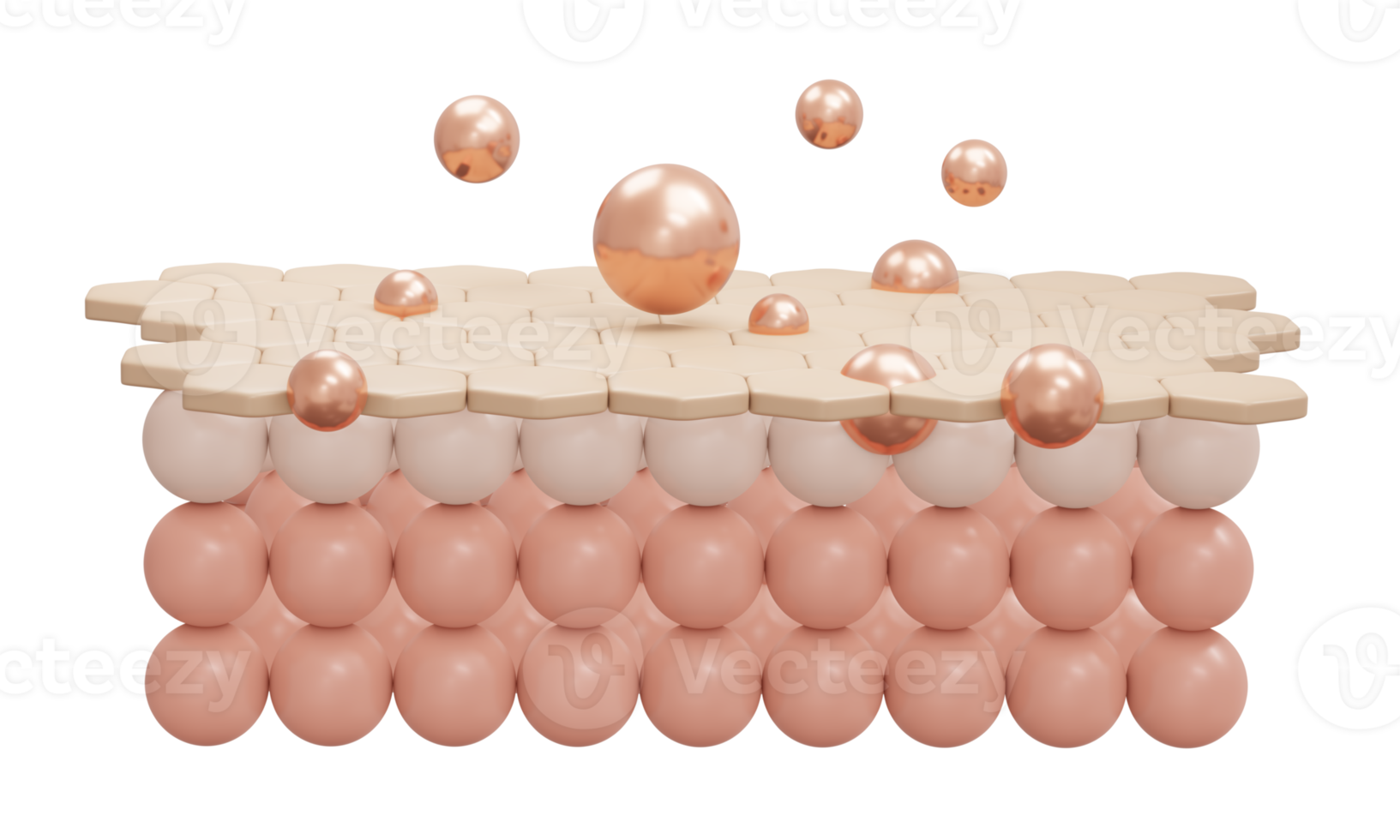 3d Renderização do sérum creme e Vitamina solta em fechar-se pele célula camada para Cosmético anunciar. 3d render ilustração. png