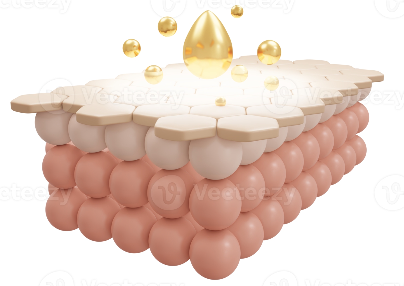 3d Renderização do sérum creme e Vitamina solta em fechar-se pele célula camada para Cosmético anunciar. 3d render ilustração. png