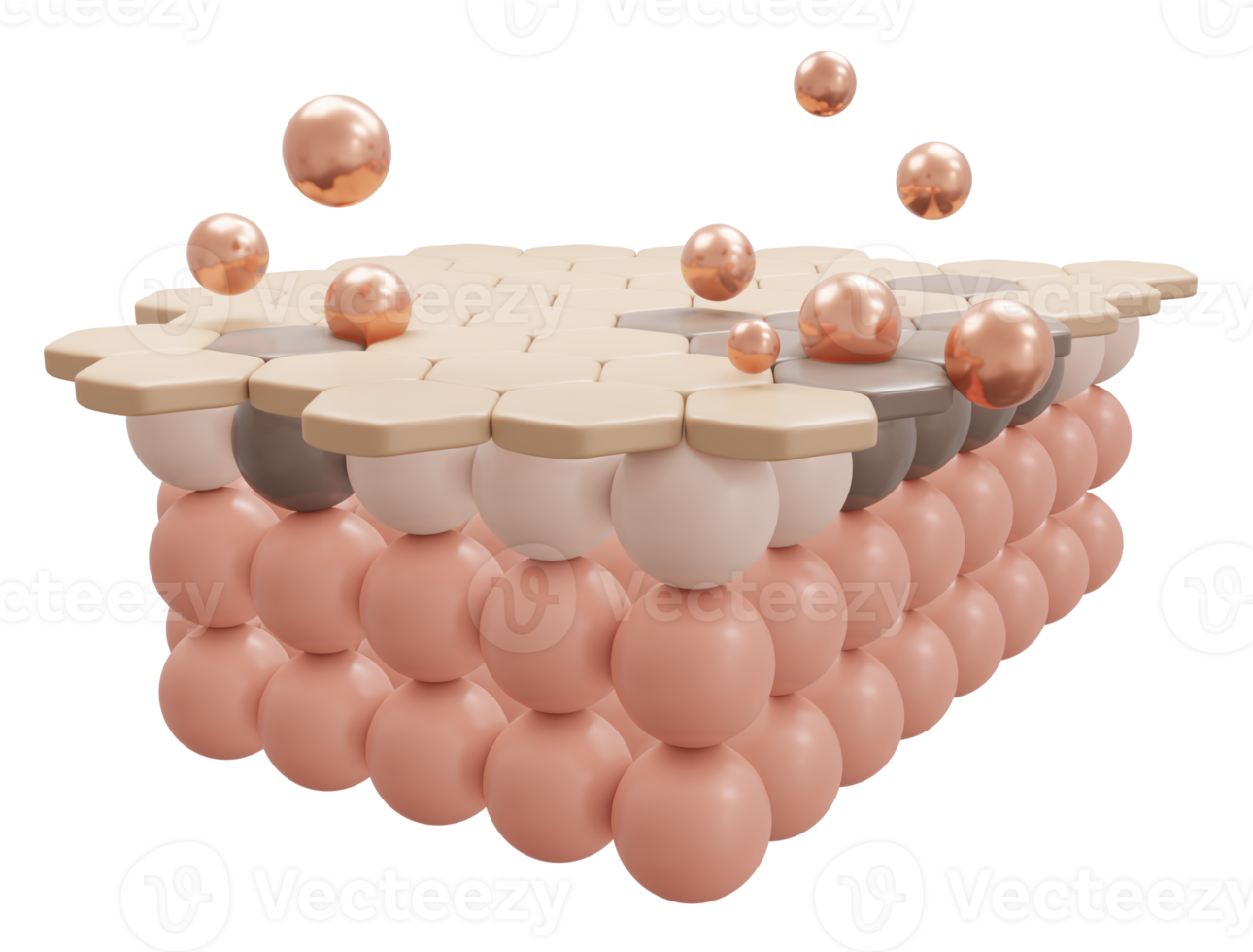 3d Renderização do sérum creme e Vitamina solta em fechar-se pele célula com Sombrio local camada para Cosmético anunciar. 3d render ilustração. png