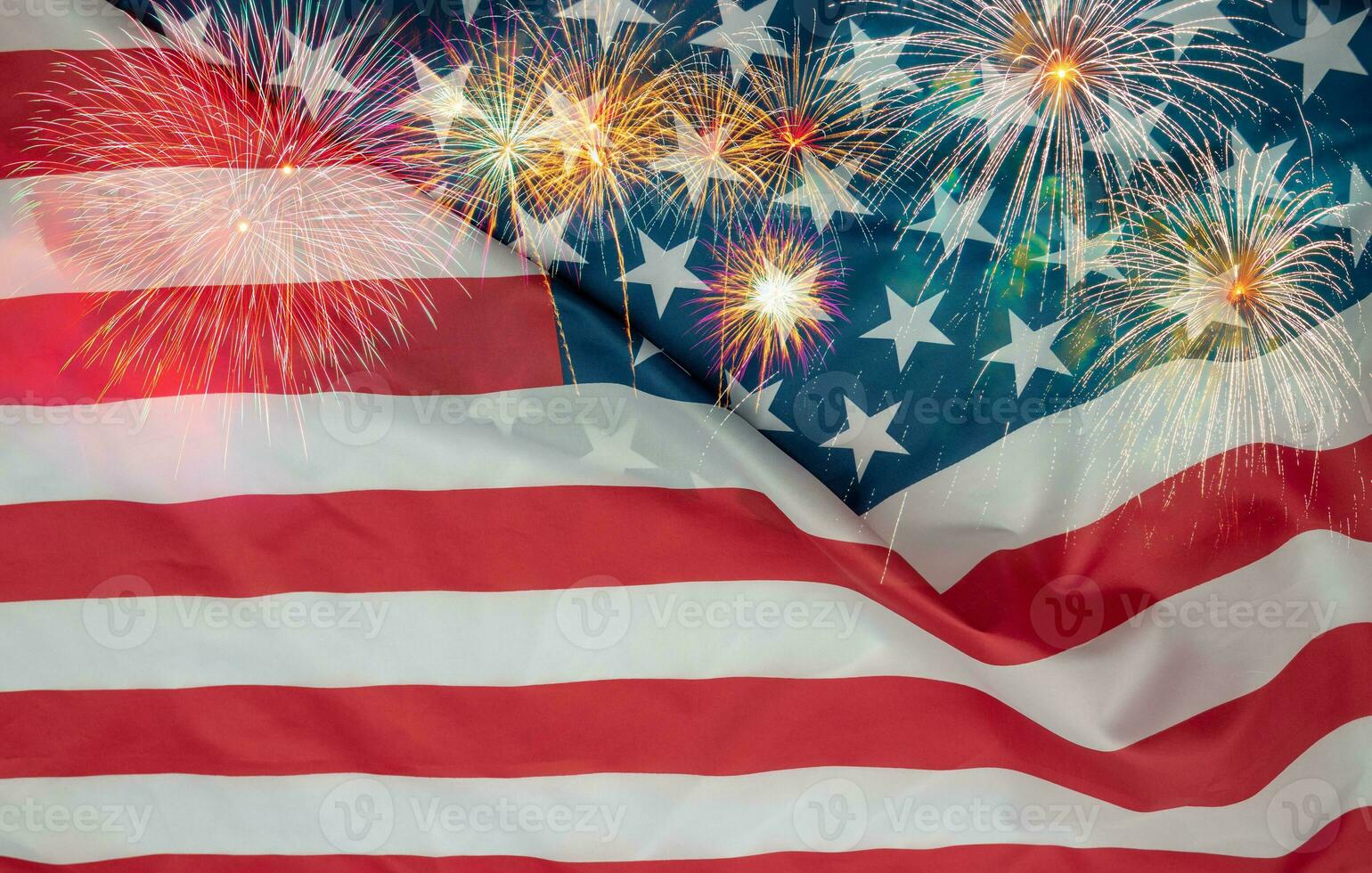 Celebration concept, Double exposure American flag and fireworks. photo