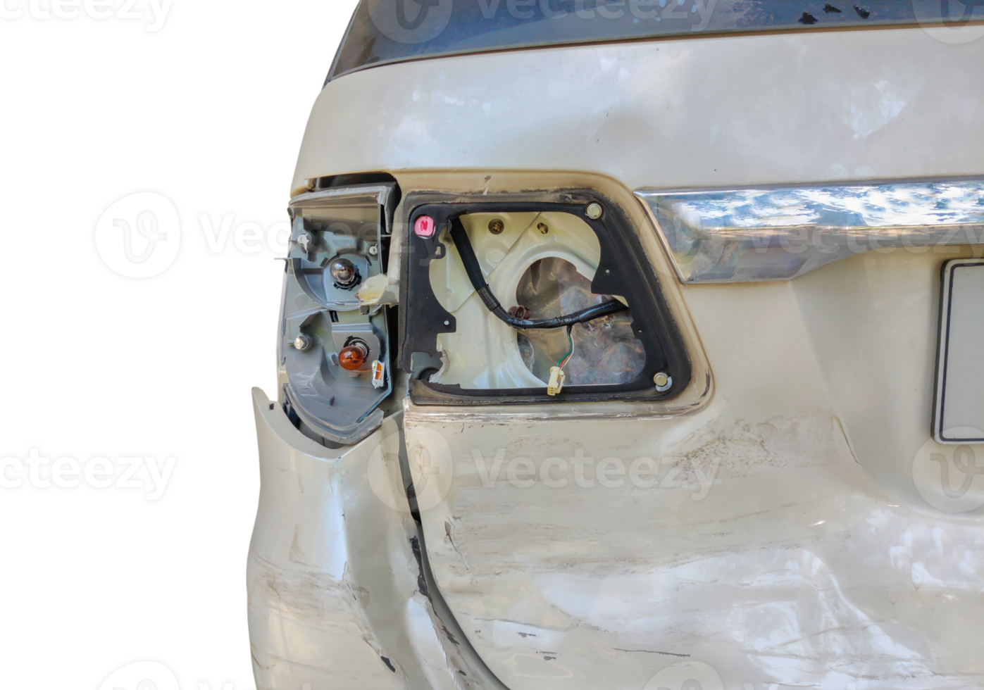 The rear lights of the car are broken from a rear-end collision accident. on transparent background png