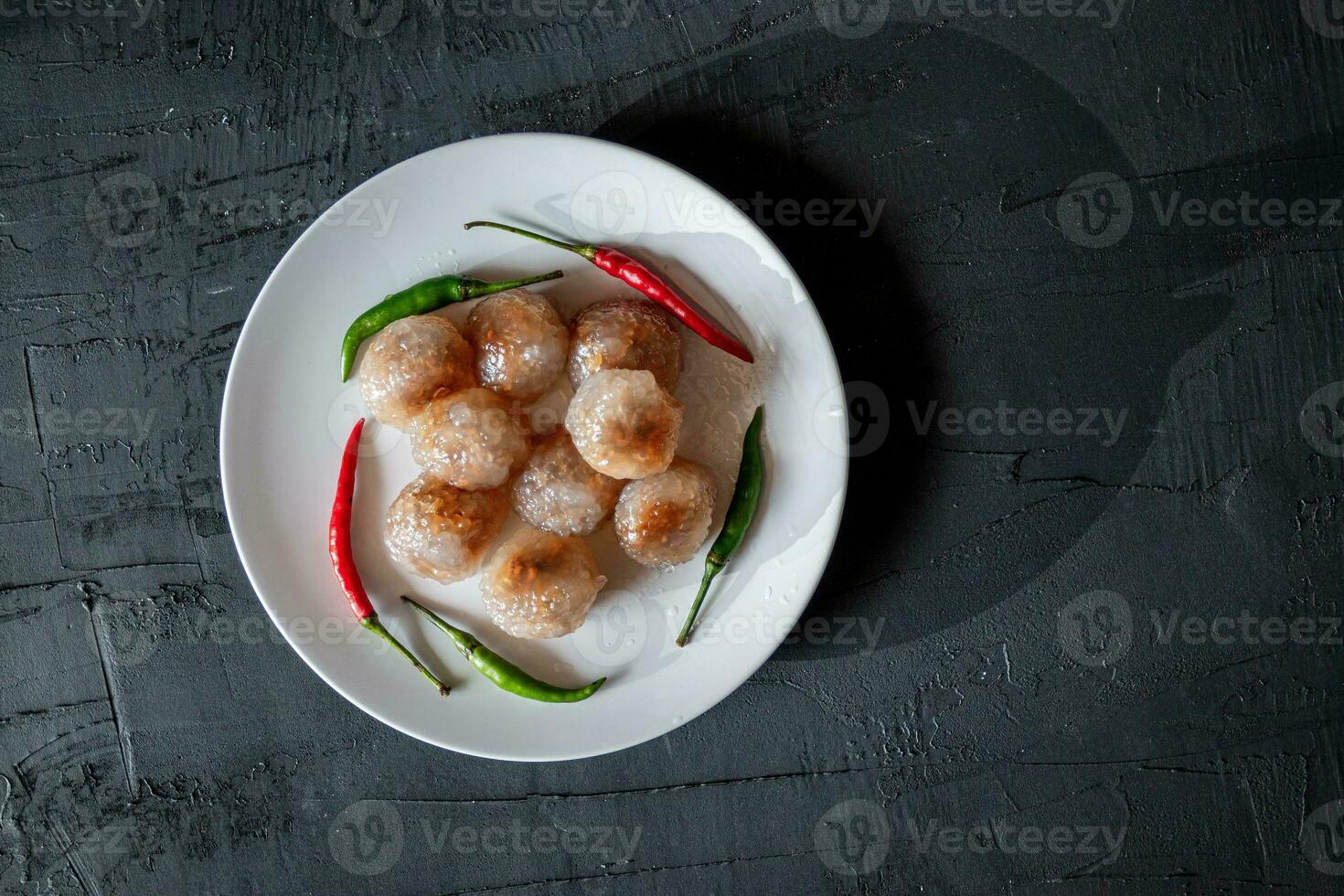 Pork Sago, Thai food with green and red chillies photo