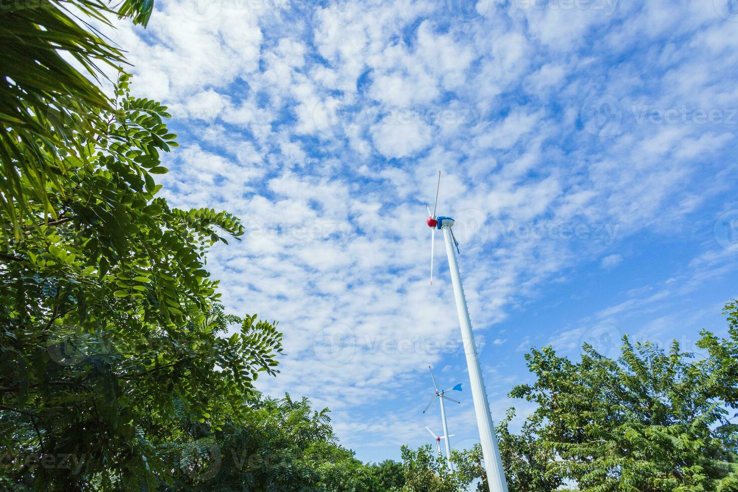 Environmentally friendly wind turbines in the park photo
