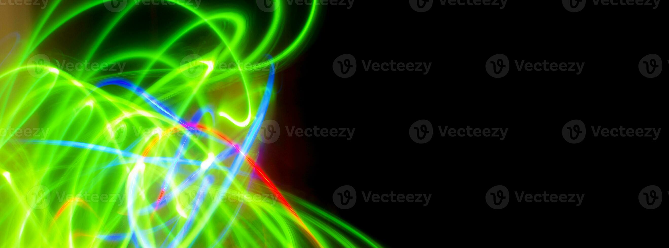 Abstract green light movement at night banner background with copy space photo