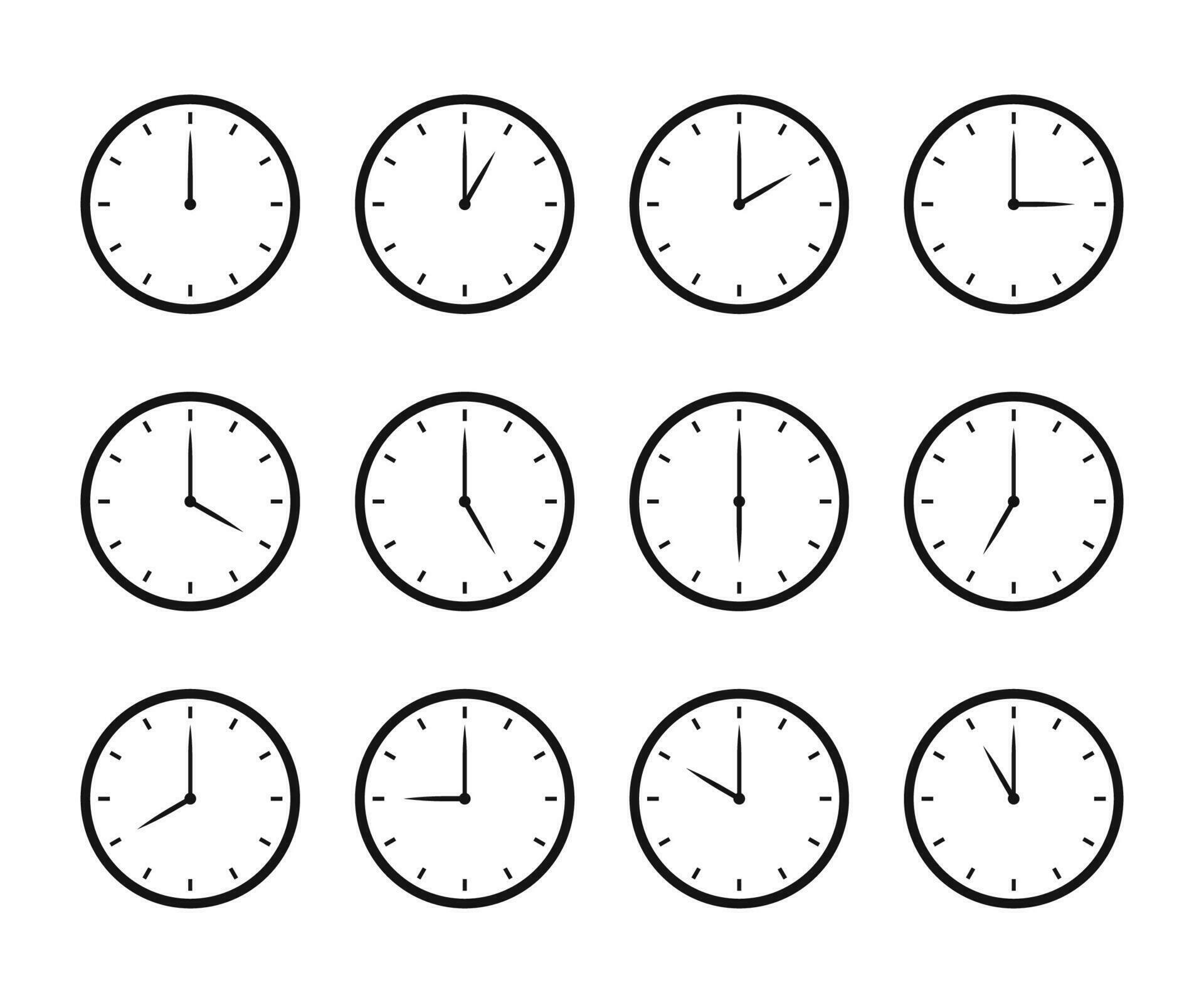 Set of clock icon for every hour. 12 hour clock. Clock icon Vector