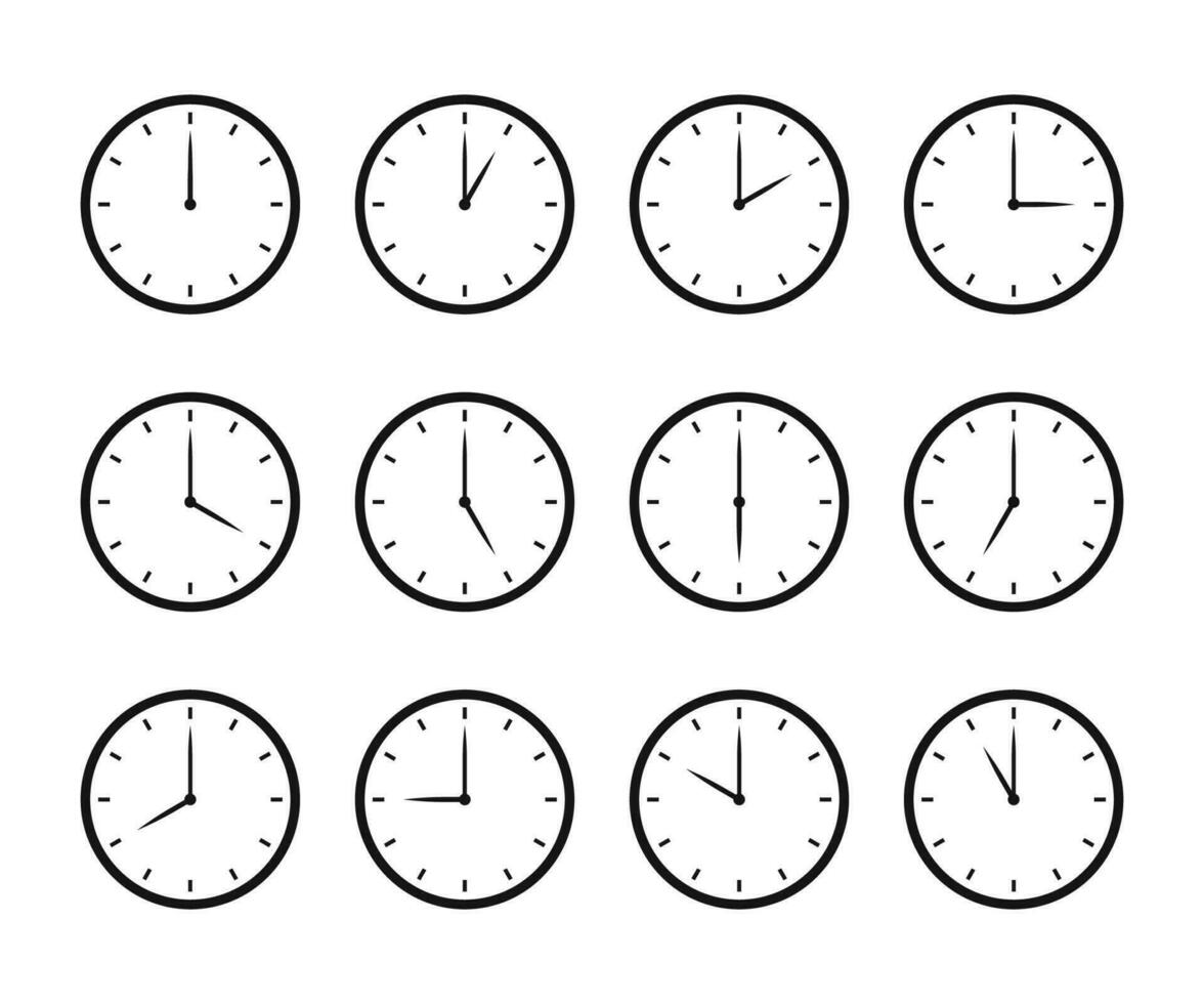 conjunto de reloj icono para cada hora. 12 hora reloj. reloj icono vector ilustración