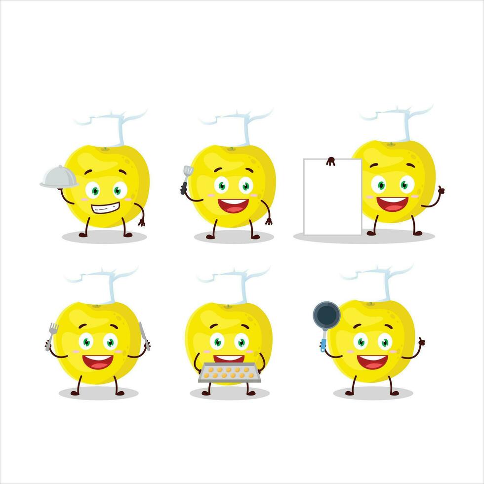 Cartoon character of yellow cherry with various chef emoticons vector
