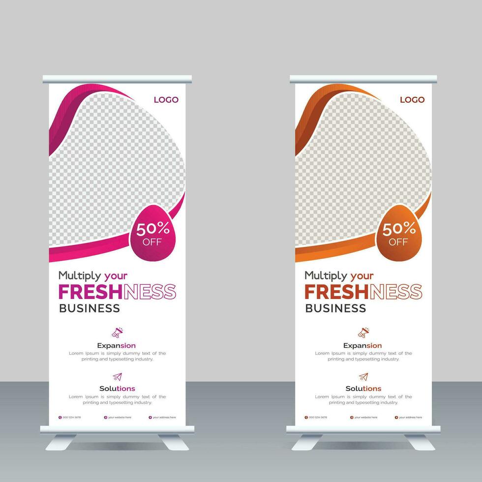 Roll up banner stand template design vector