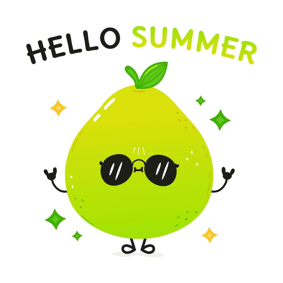 Pomelo character. Hello summer card. Vector hand drawn cartoon kawaii character illustration icon. Isolated on white background Pomelo fruit character concept