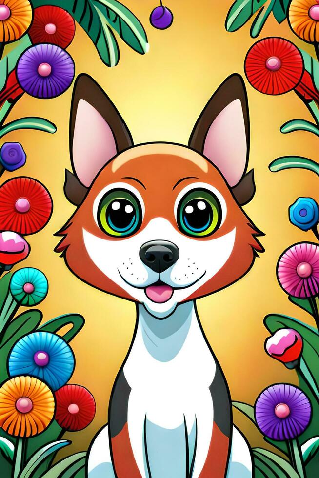 Cute cartoon dog characters with flower background generative ai ...