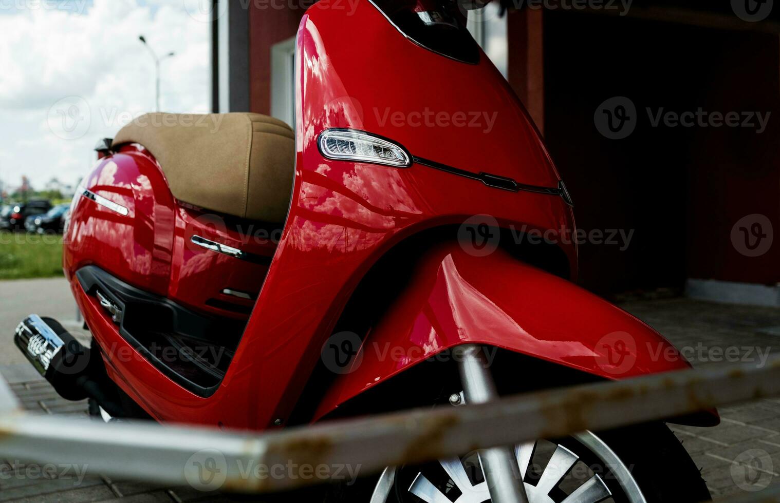Old fashioned red motorbike photo