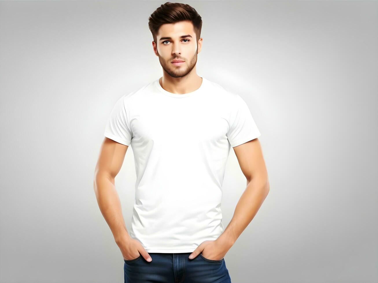 Young man wearing blank white t-shirt mockup, Design tshirt template ...