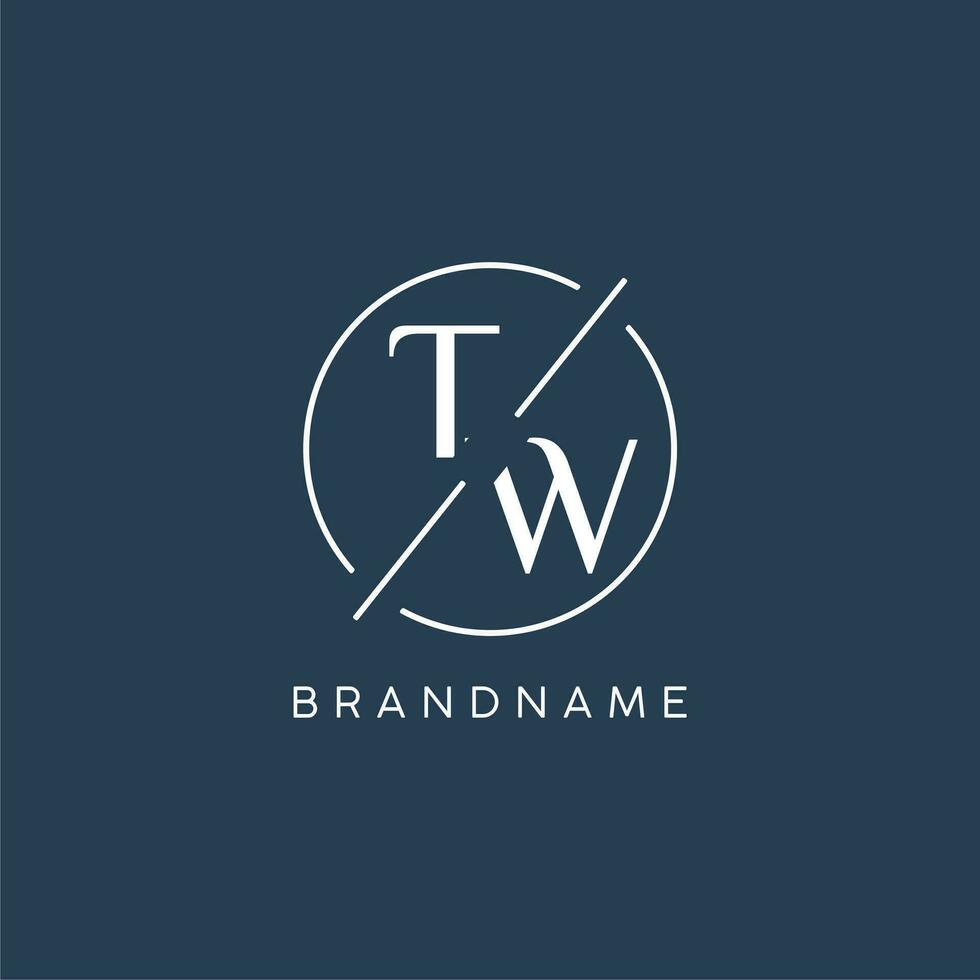 Initial letter TW logo monogram with circle line style vector