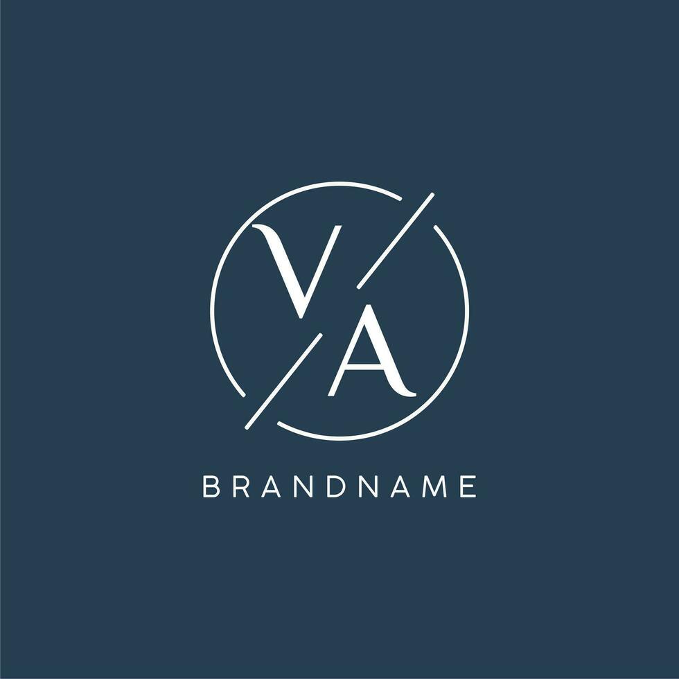 inicial letra Virginia logo monograma con circulo línea estilo vector