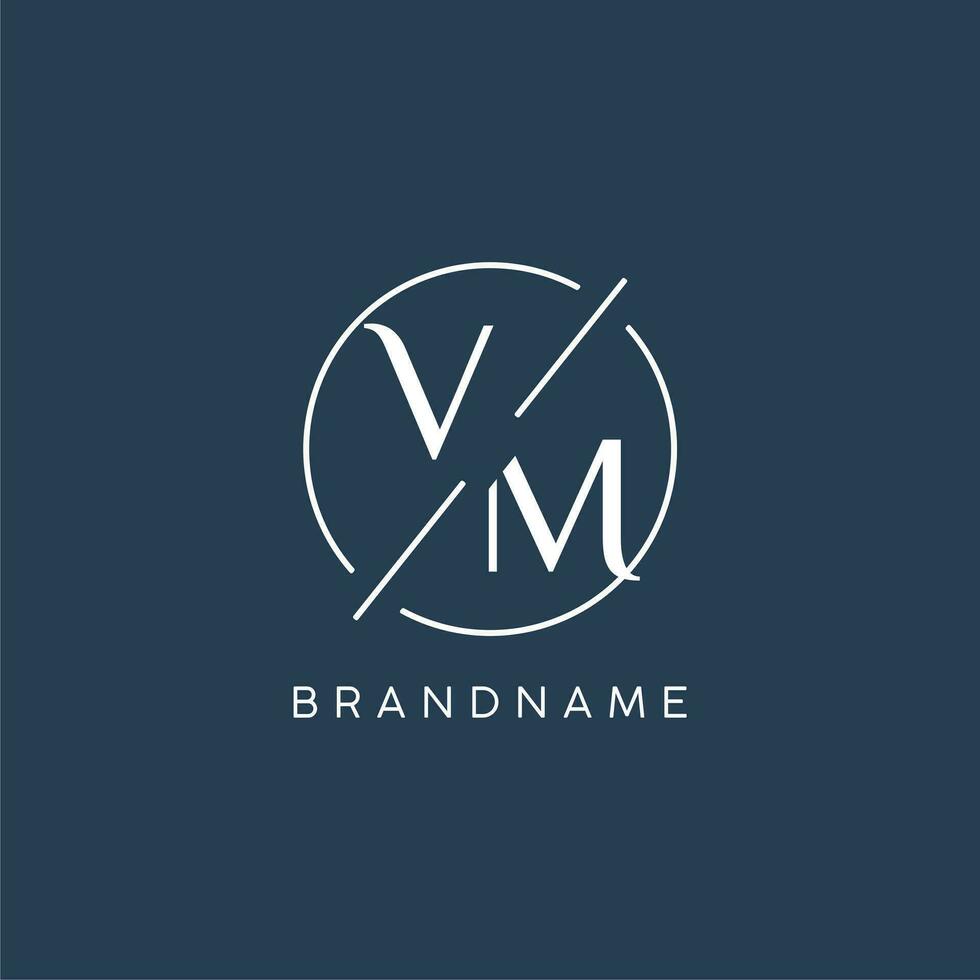 Initial letter VM logo monogram with circle line style vector