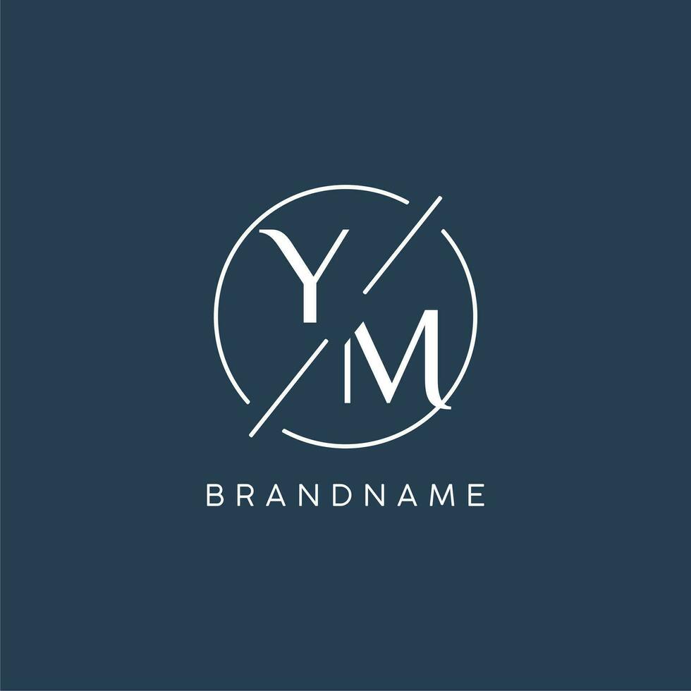 Initial letter YM logo monogram with circle line style vector