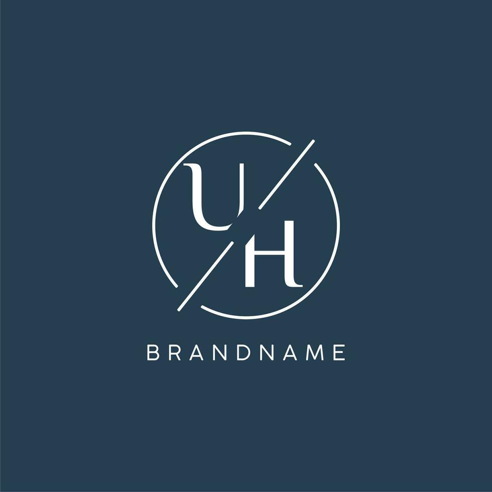 Initial letter UH logo monogram with circle line style vector