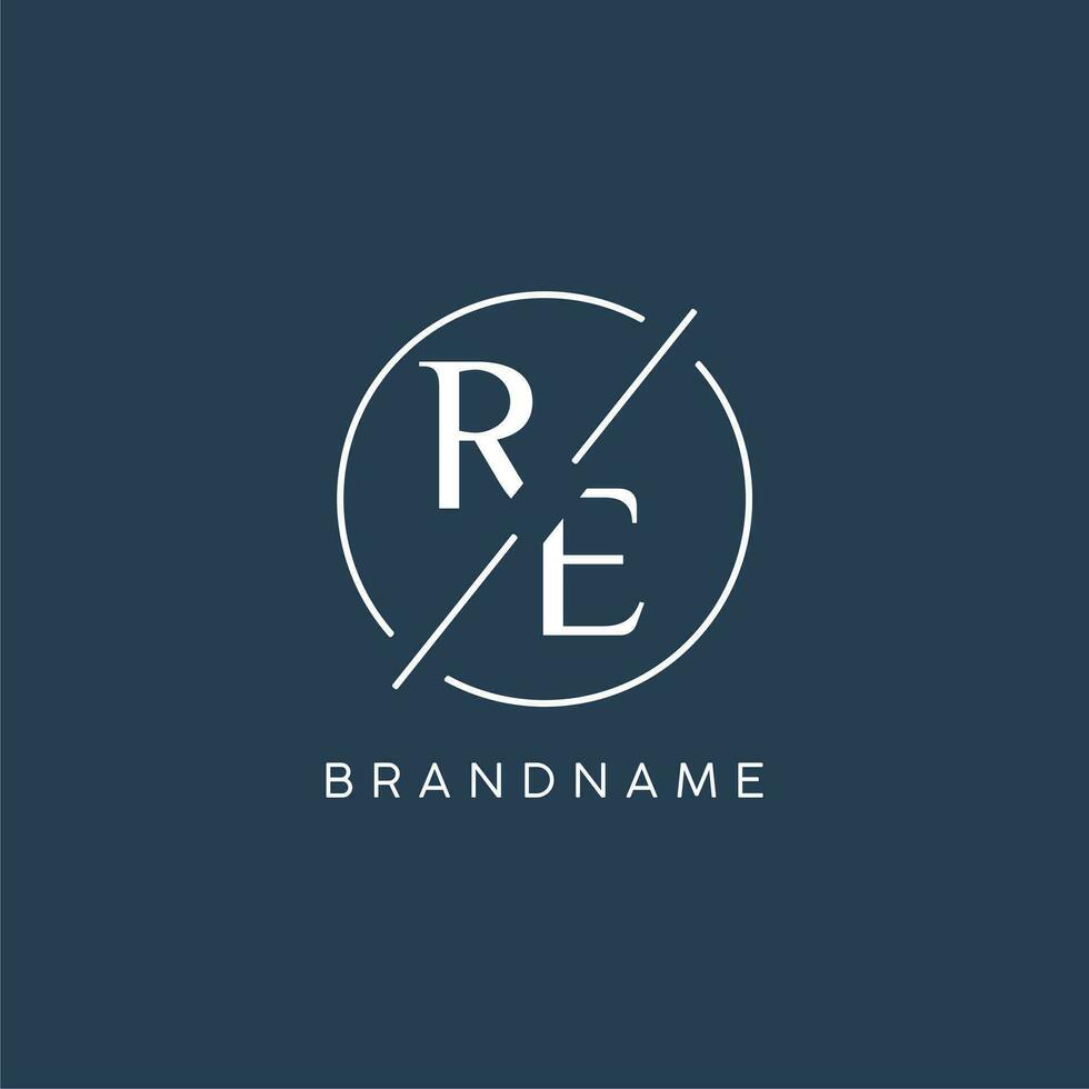 Initial letter RE logo monogram with circle line style vector
