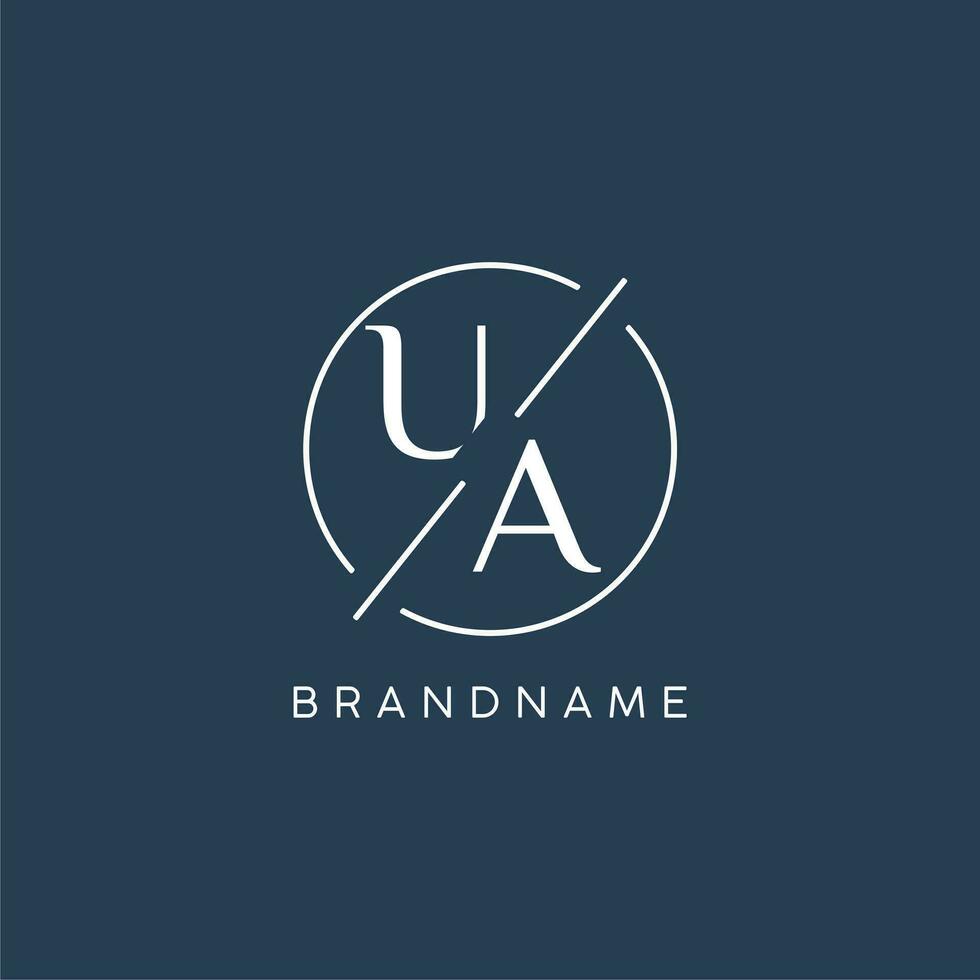 Initial letter UA logo monogram with circle line style vector