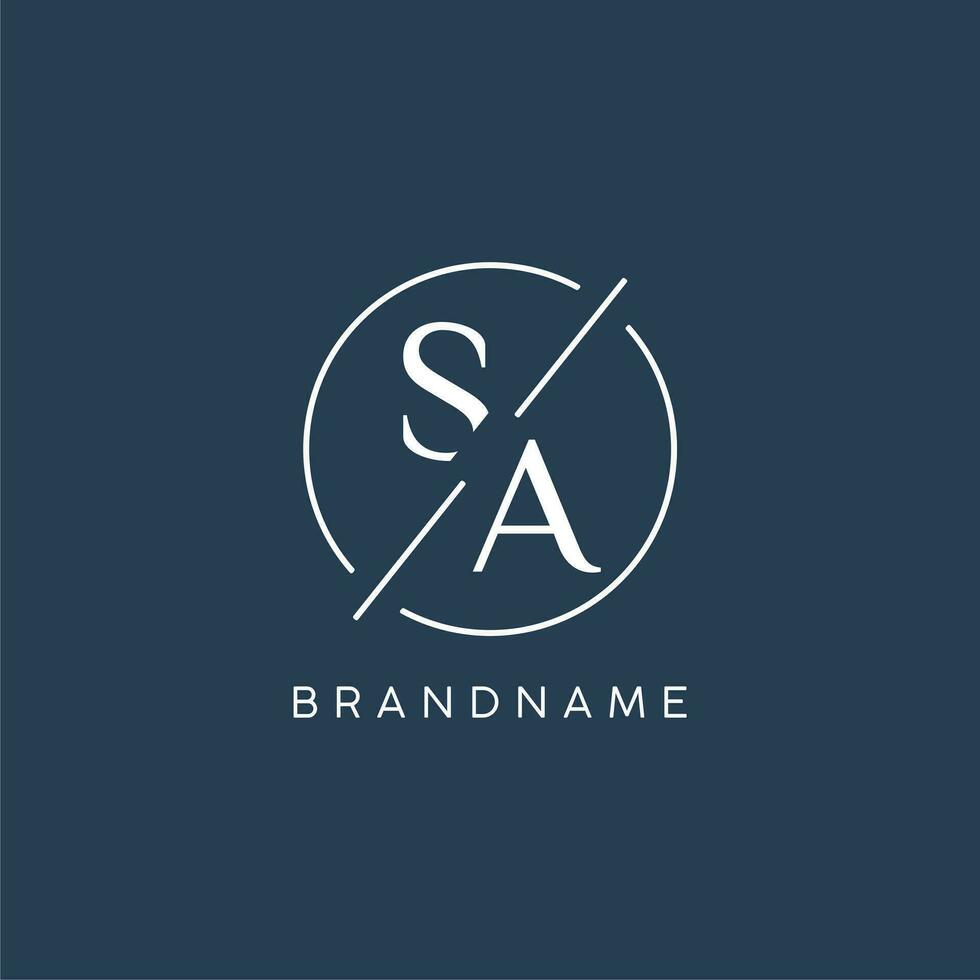Initial letter SA logo monogram with circle line style vector
