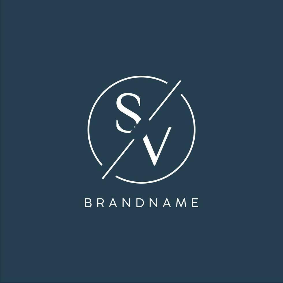 Initial letter SV logo monogram with circle line style vector
