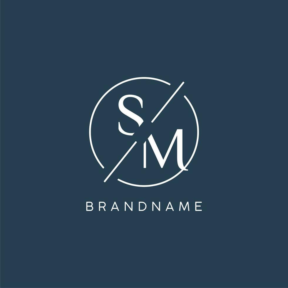 Initial letter SM logo monogram with circle line style vector