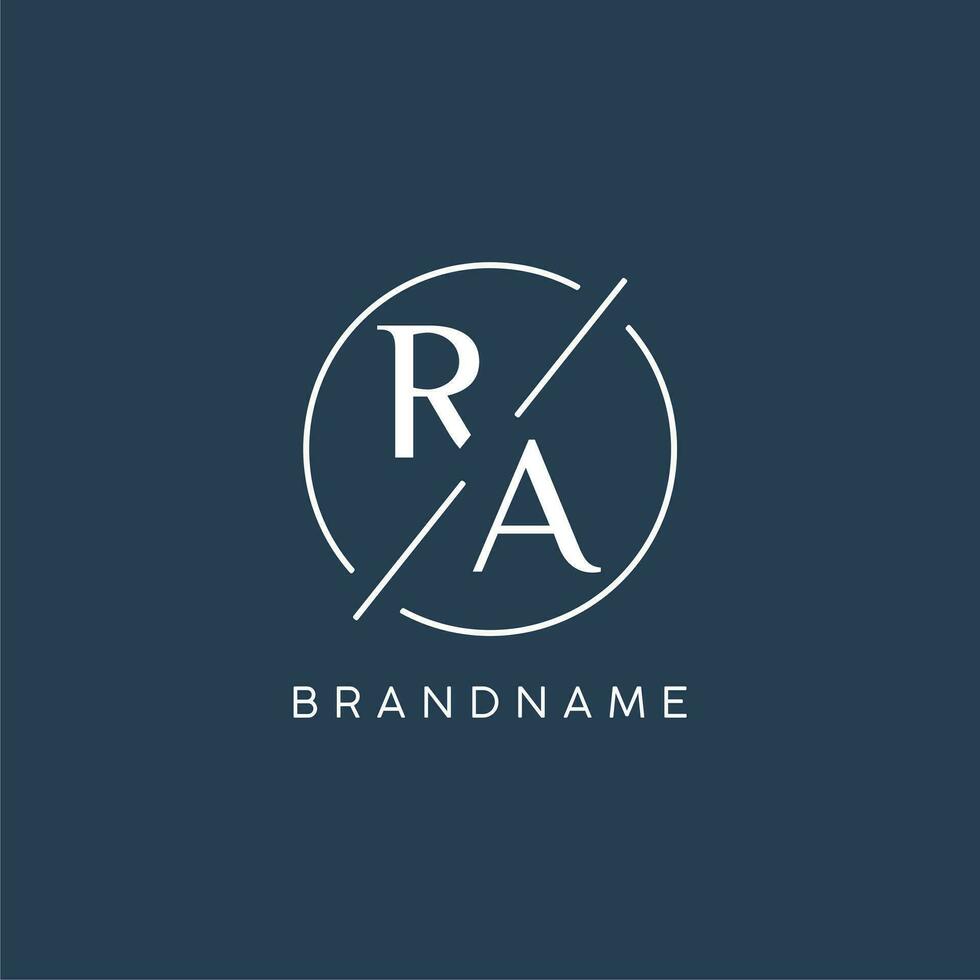 Initial letter RA logo monogram with circle line style vector