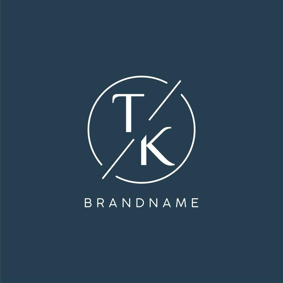 Initial letter TK logo monogram with circle line style vector