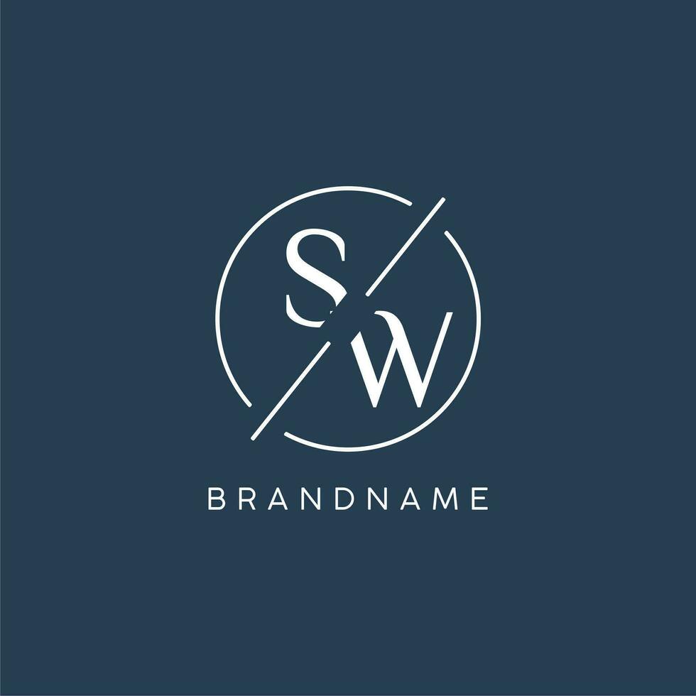 Initial letter SW logo monogram with circle line style vector