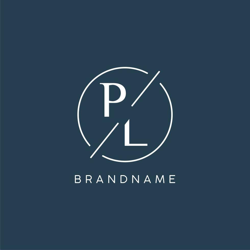 Initial letter PL logo monogram with circle line style vector