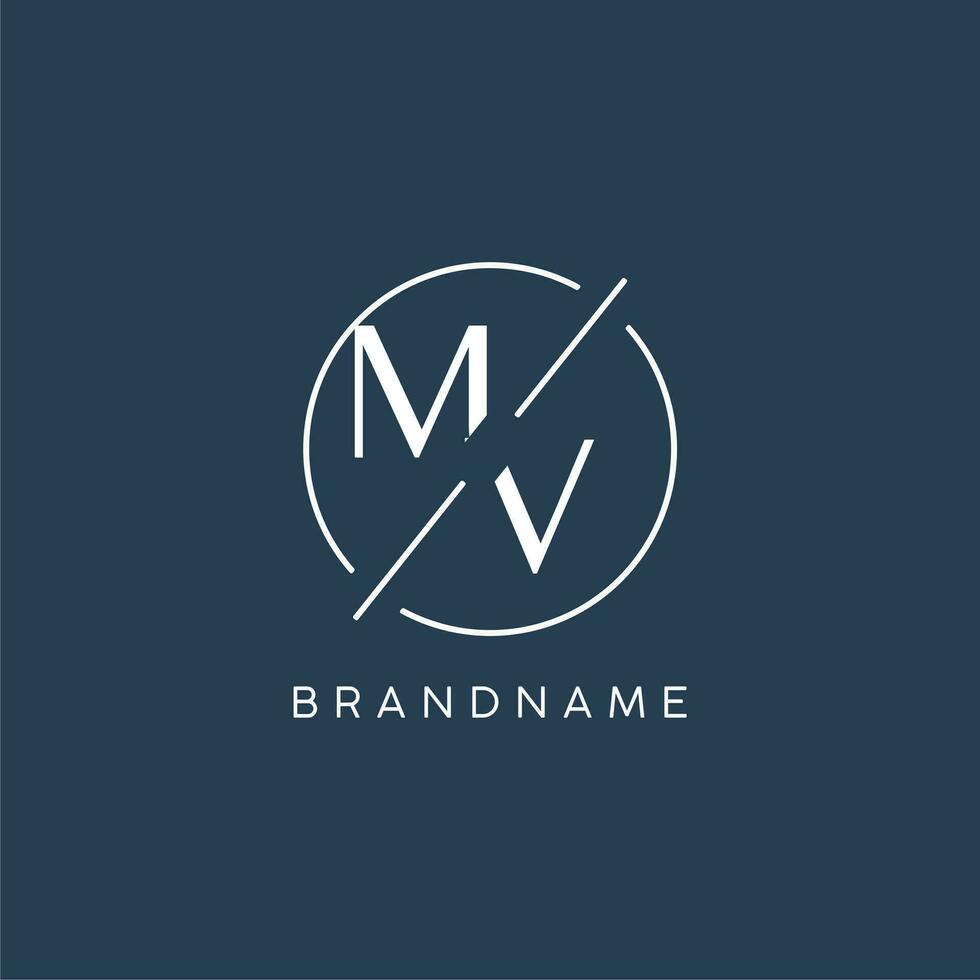 Initial letter MV logo monogram with circle line style vector