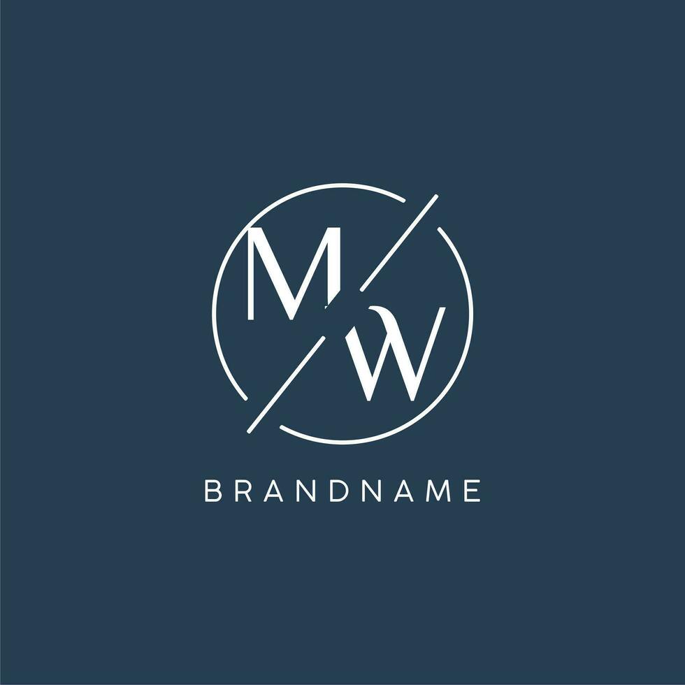 Initial letter MW logo monogram with circle line style vector