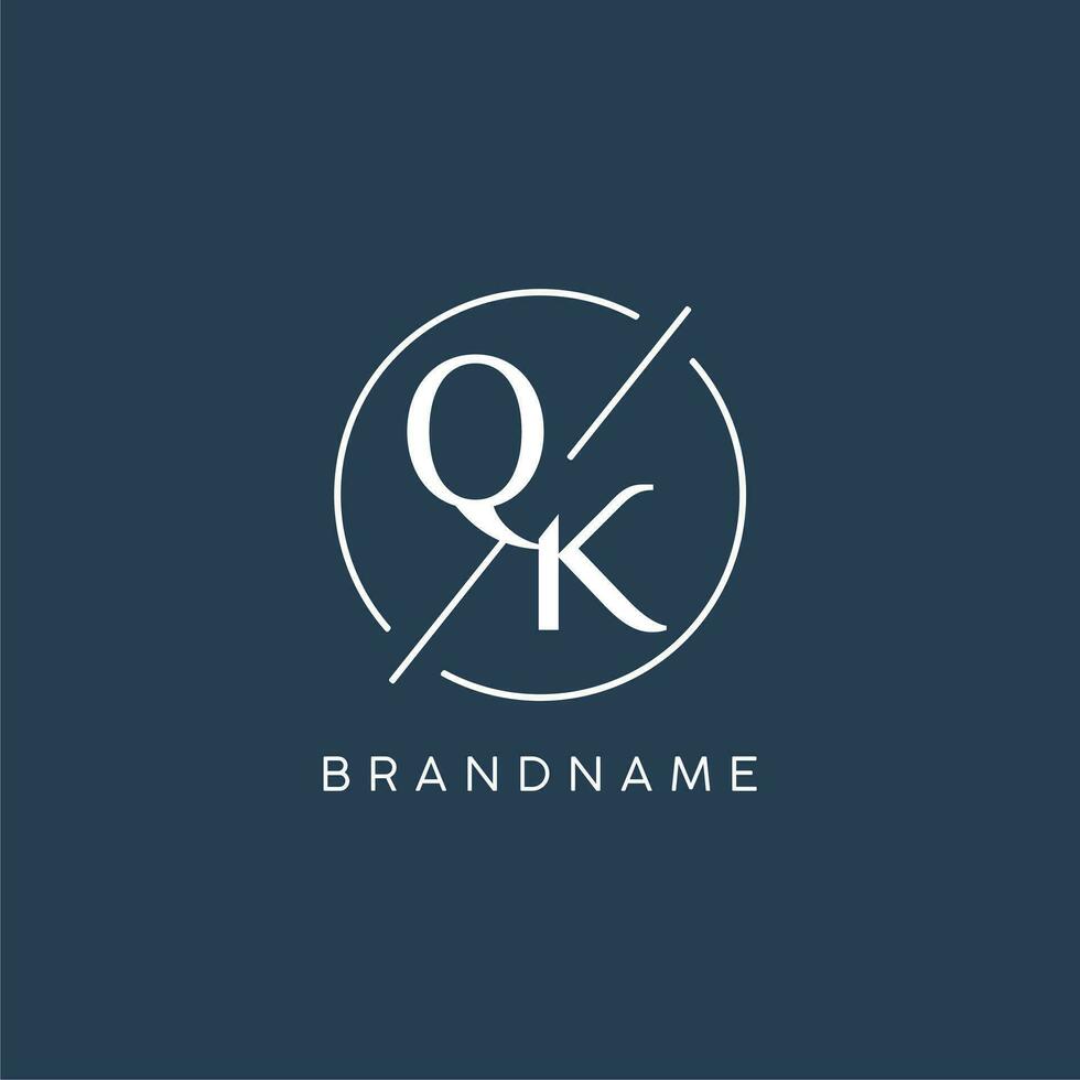 Initial letter QK logo monogram with circle line style vector