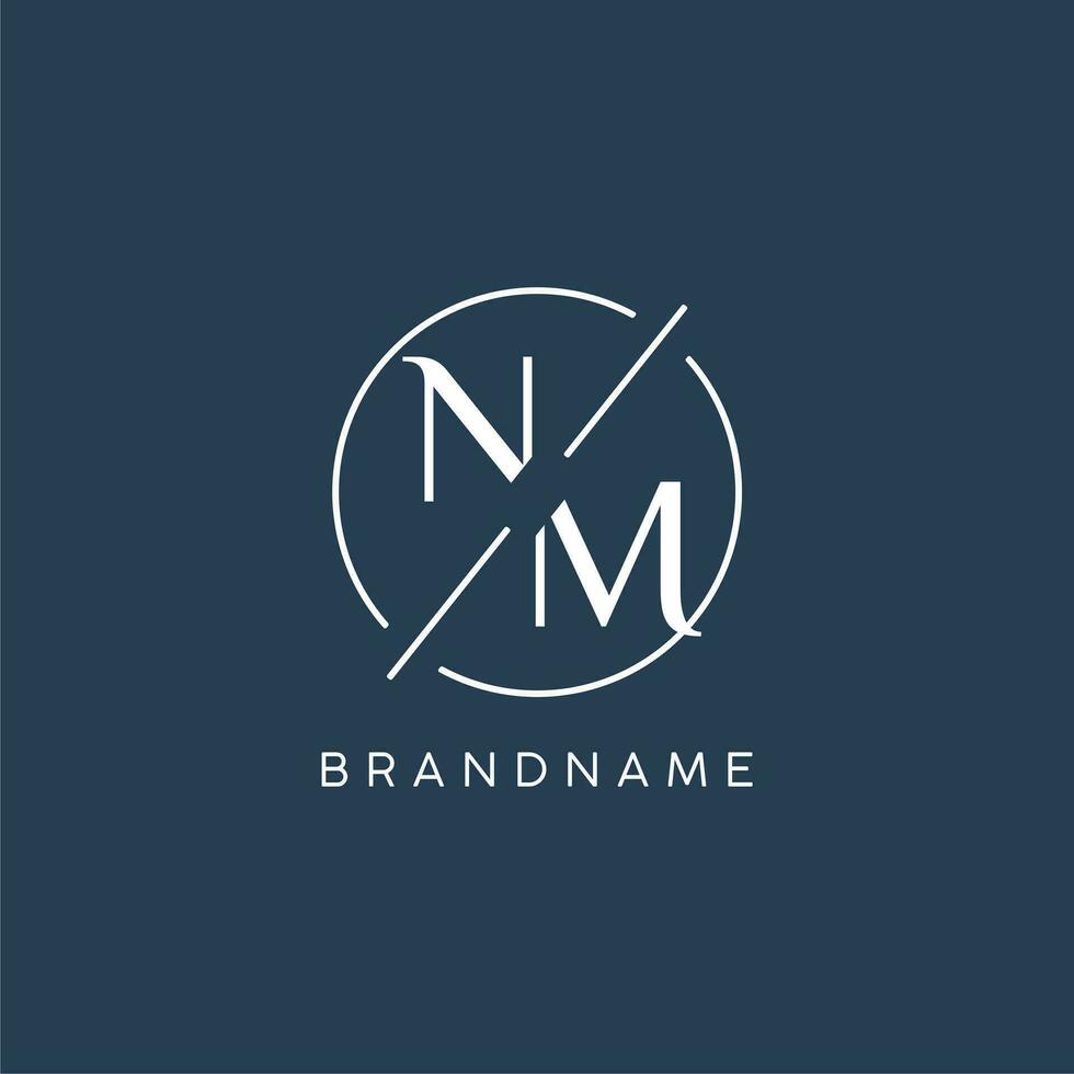 Initial letter NM logo monogram with circle line style vector