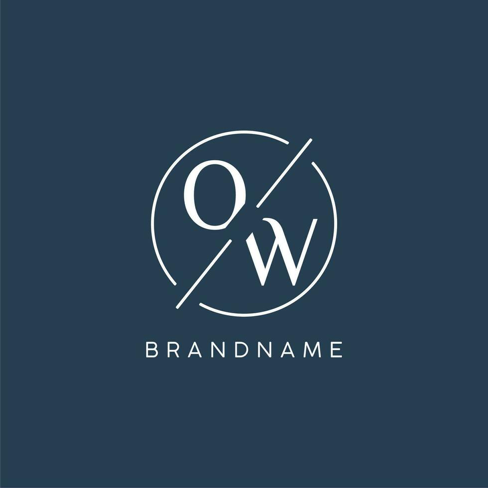 Initial letter OW logo monogram with circle line style vector