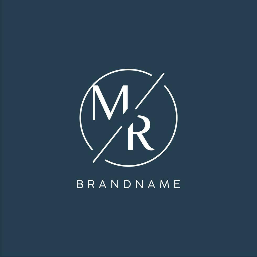 Initial letter MR logo monogram with circle line style vector